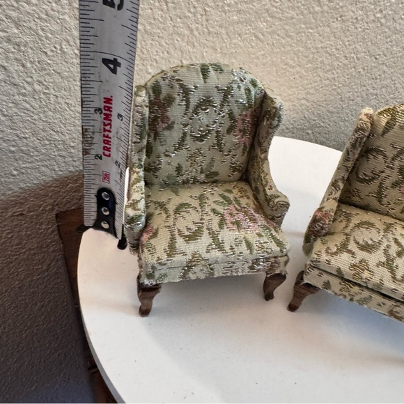 Vintage dollhouse Miniature furniture Wooden upholstery chairs - Picture 2 of 4